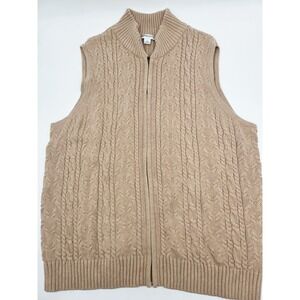Vintage Pendleton Cable Knit Beige Tan Brown Sweater Vest Women's Size 2XL